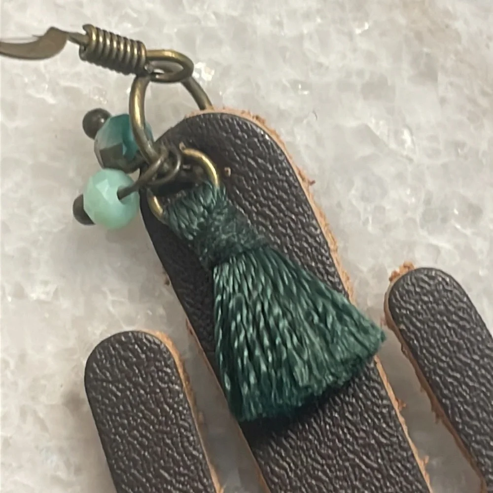 Cactus earrings woman’s brown cactus green tassels accessories Hand crafted New